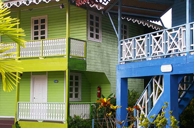 Example of Caribbean style balconies on some colorful houses