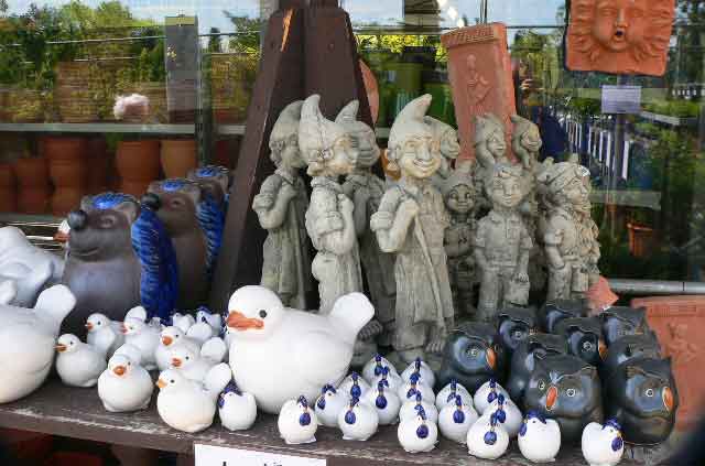 Garden Center or bigger garden shops also some do it yourself centers are a great source for some decorative figures for your house and garden